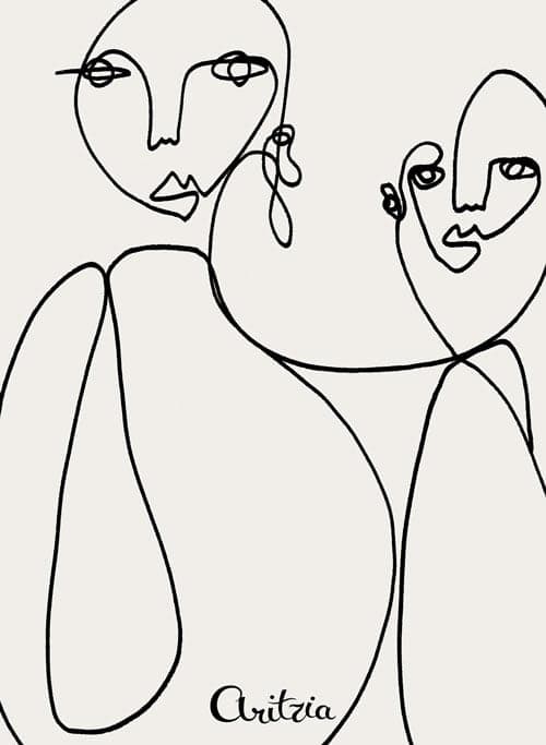 Single-line drawing of two faces