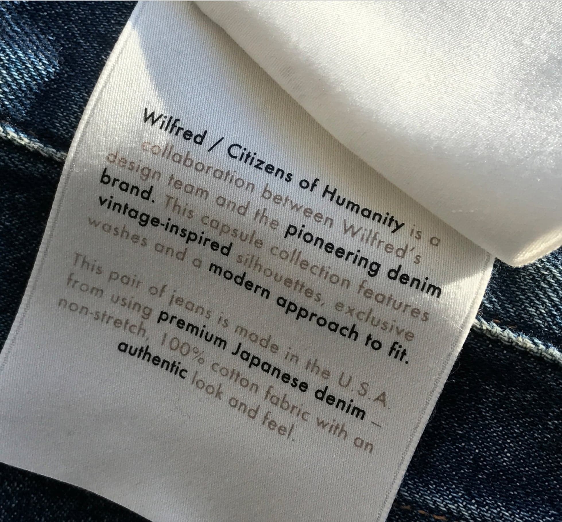 Printed care label describing the collaboration