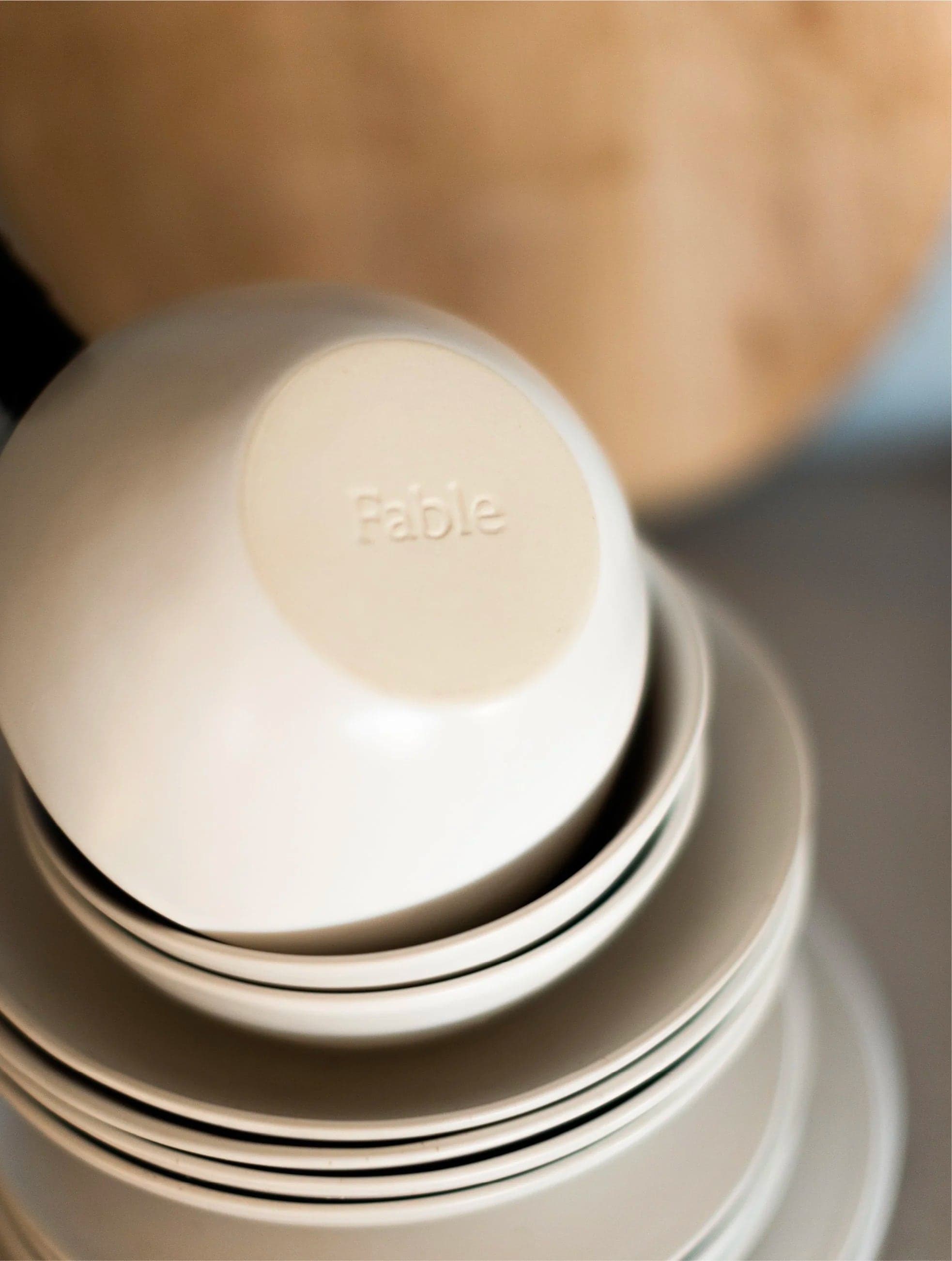 Stacked Fable bowls, logo embossed on the base